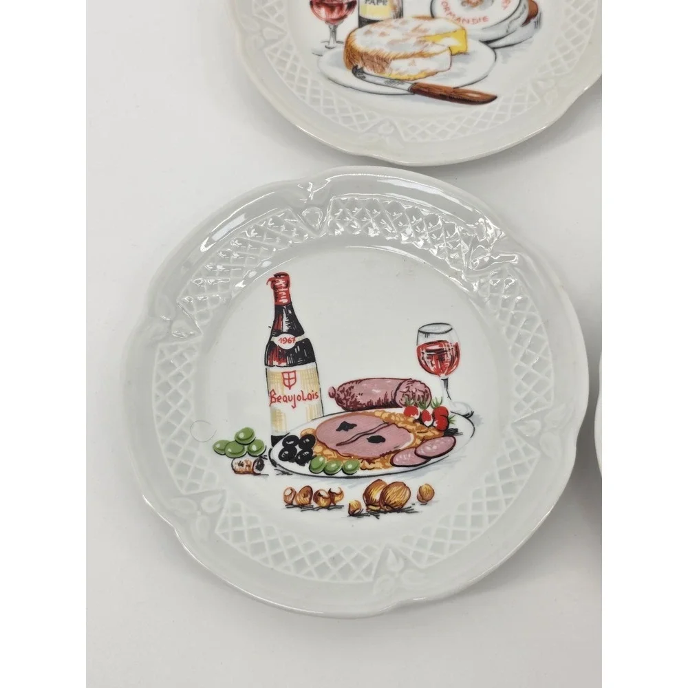 Lourioux Ph Deshoulieres France Porcelain Appetizer Plates Set of 6 Wine Cheese